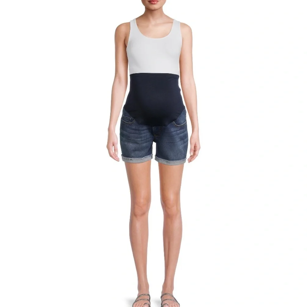 TIME AND Tru Womens Maternity Rolled Cuff Denim Shorts Size Medium 8-10